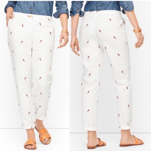 Talbots Pants Parrot Embroidered Relaxed Chino White Cotton Plus Size 16WPetite - Picture 2 of 16